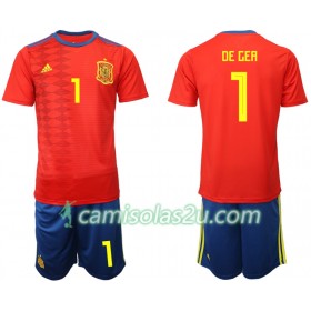 Camisolas de Futebol Espanha DE GEA 1 Criança Equipamento Principal 2019 Manga Curta